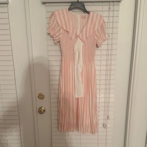 Ivy City Co Pink and White Striped Midi Dress
